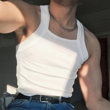 Riolio Men Fashion Tank Tops Solid Color O-neck Sleeveless Skinny Gym Streetwear Casual Vests Party Men Luxury Clothing S-4XL
